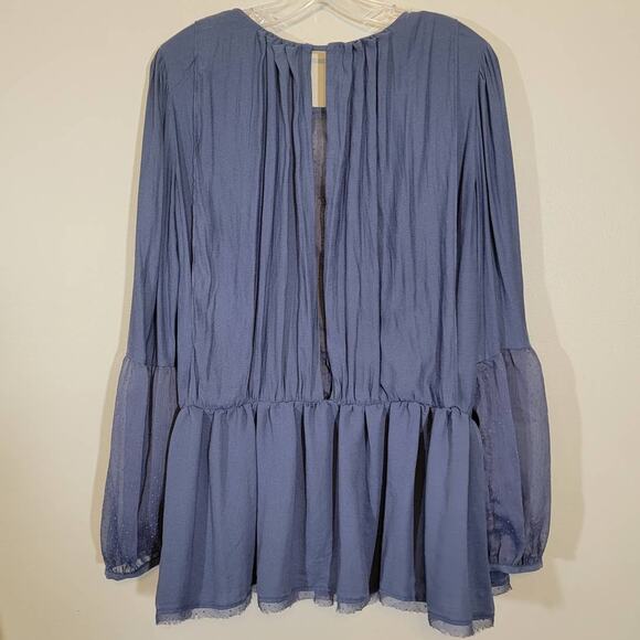 Free People Women's the Soul Serene Top Blouse Sheer Boho Open Back Blue Medium - Picture 5 of 9
